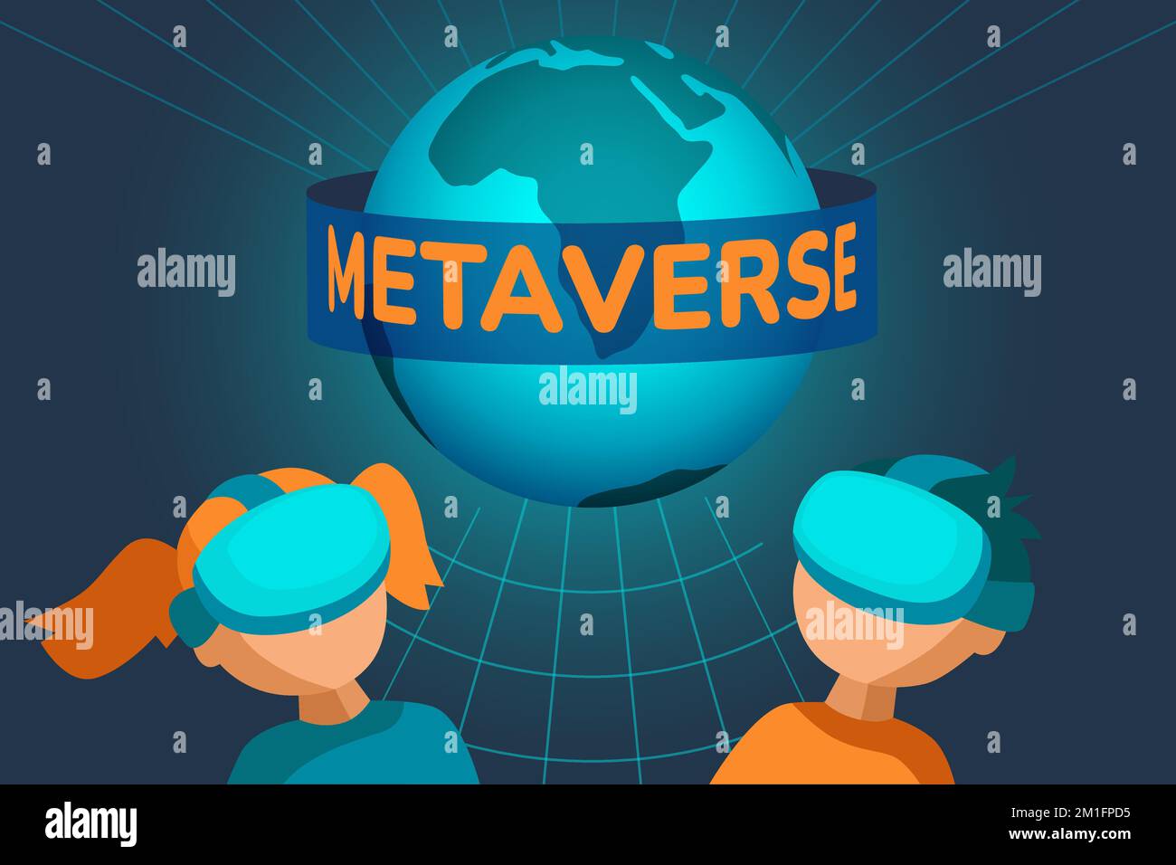 Children with VR glasses, boy and girl in virtual reality headset look ...