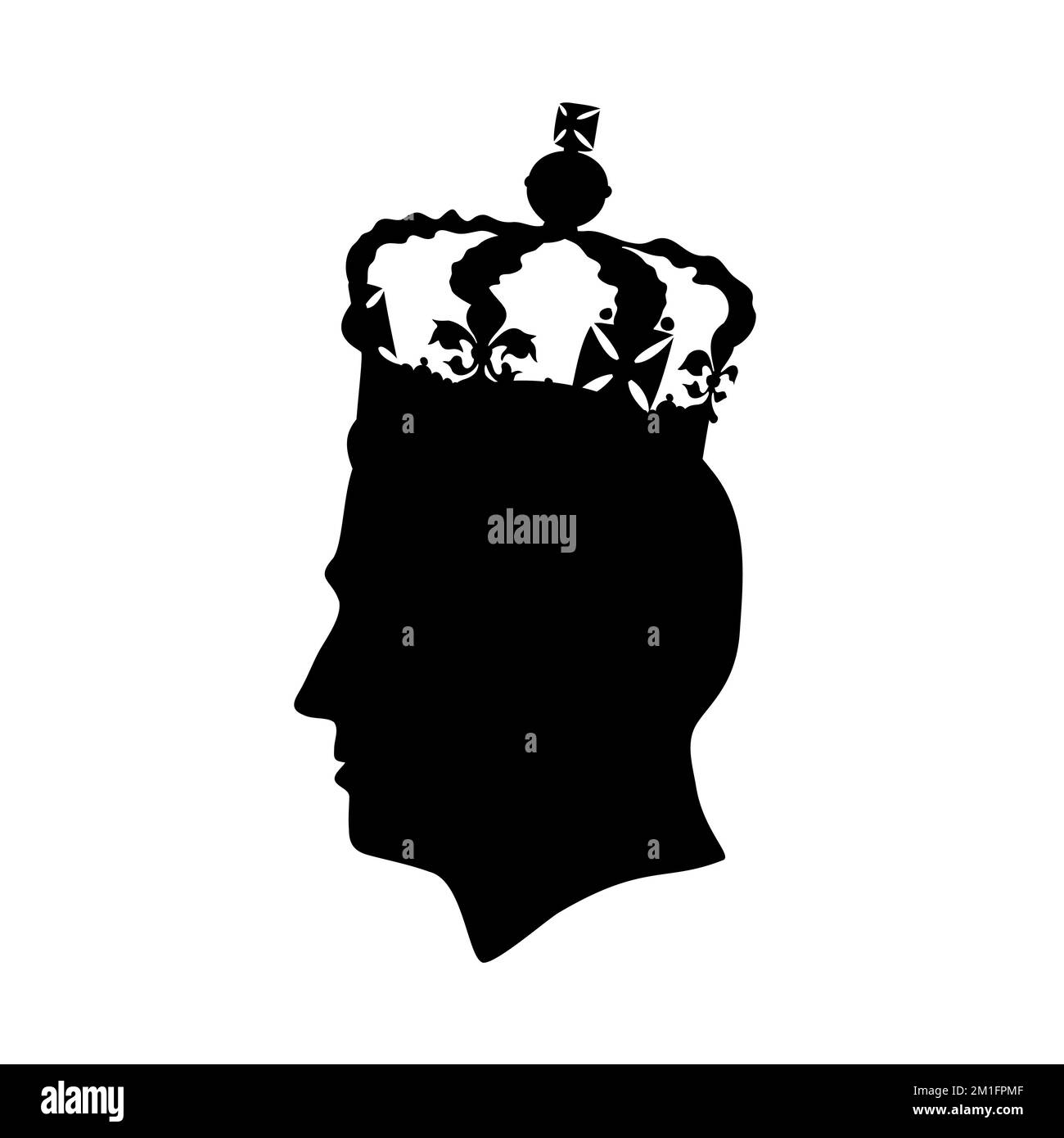 Silhouette of King Charles III portrait profile. The British monarch in St Edward Crown. Head side view. Vector illustration. Stock Vector