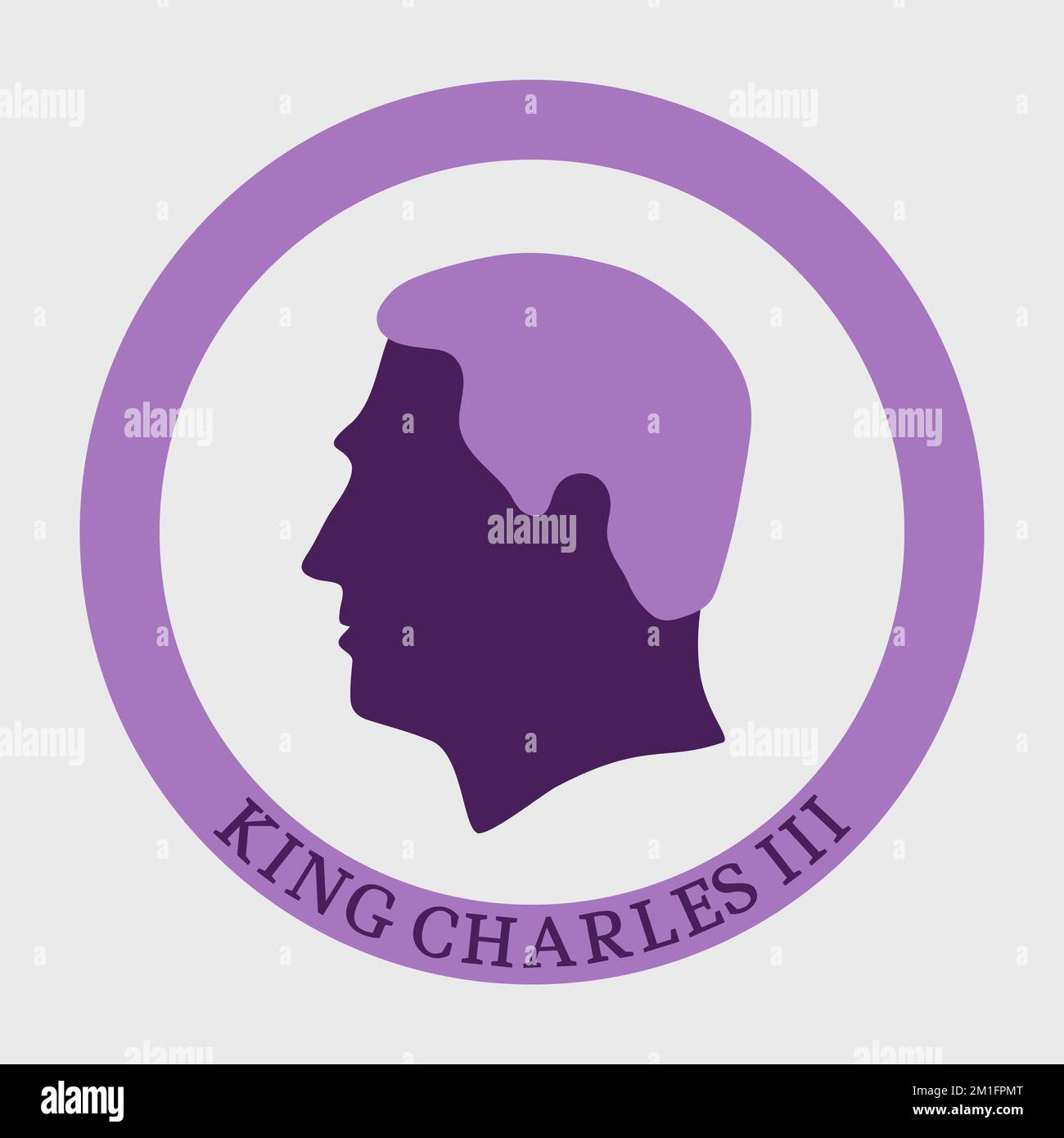 A simple profile portrait of King Charles III. Circle background. Vector illustration. Stock Vector