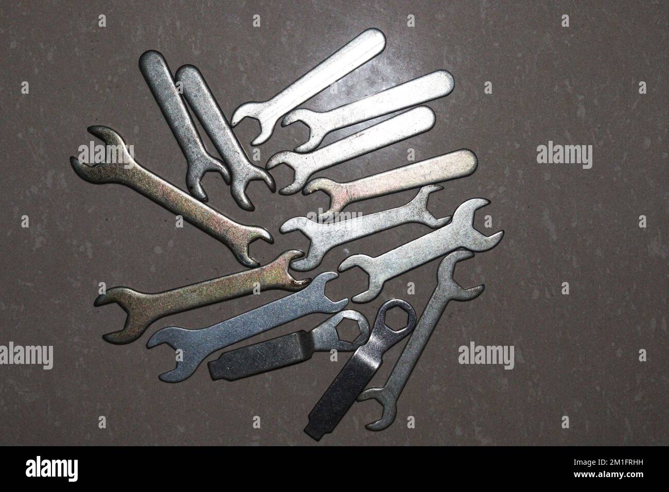 iron made double end spanner Set on shop for sell Stock Photo