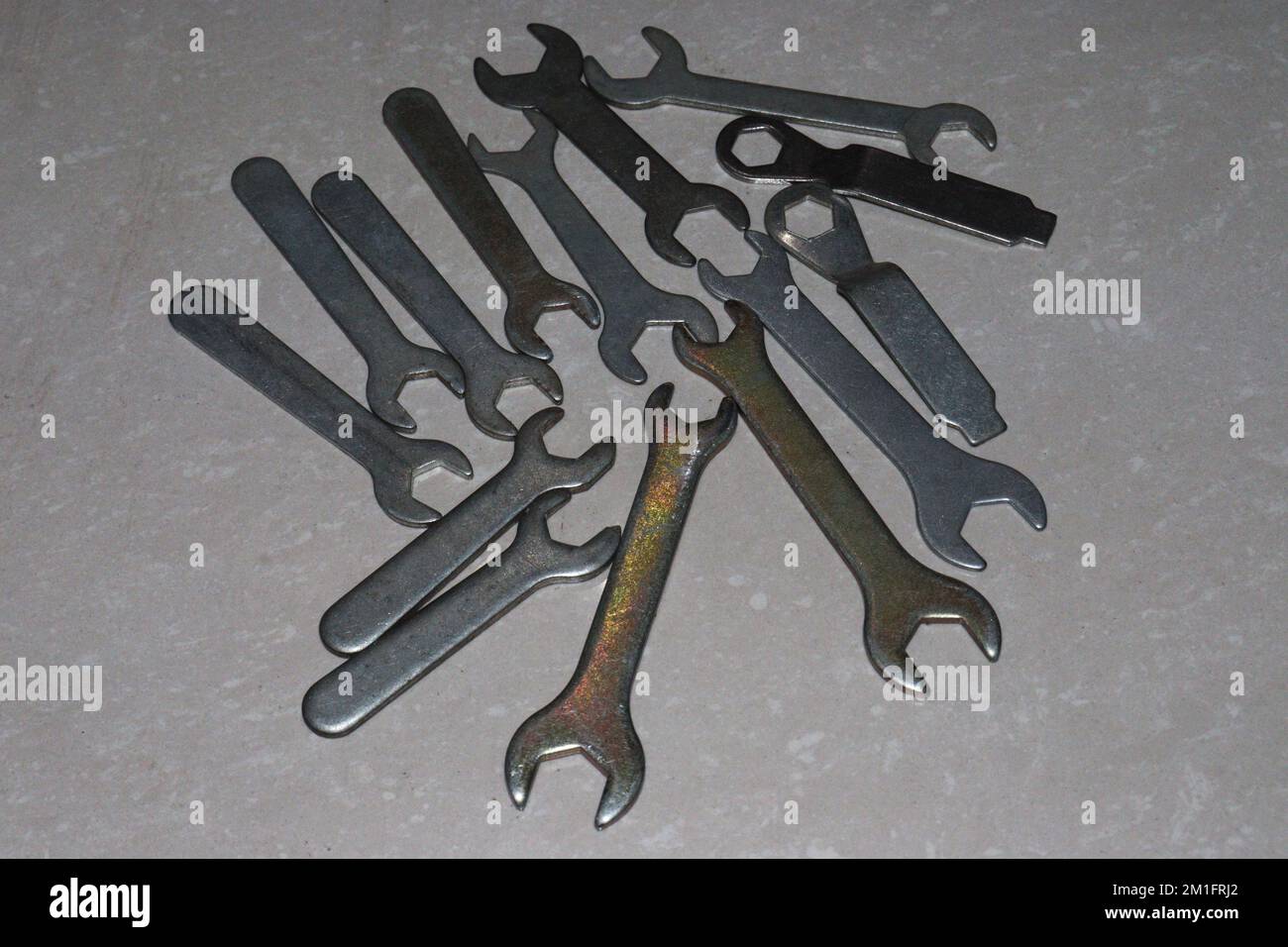 iron made double end spanner Set on shop for sell Stock Photo