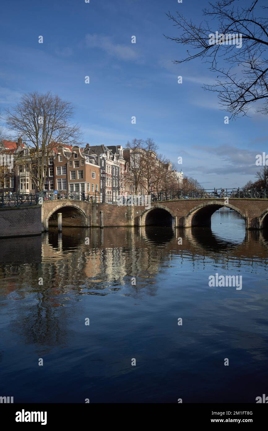 The junction where the Reguliersgracht (on left) joins the Keizersgracht (on the right). Stock Photo