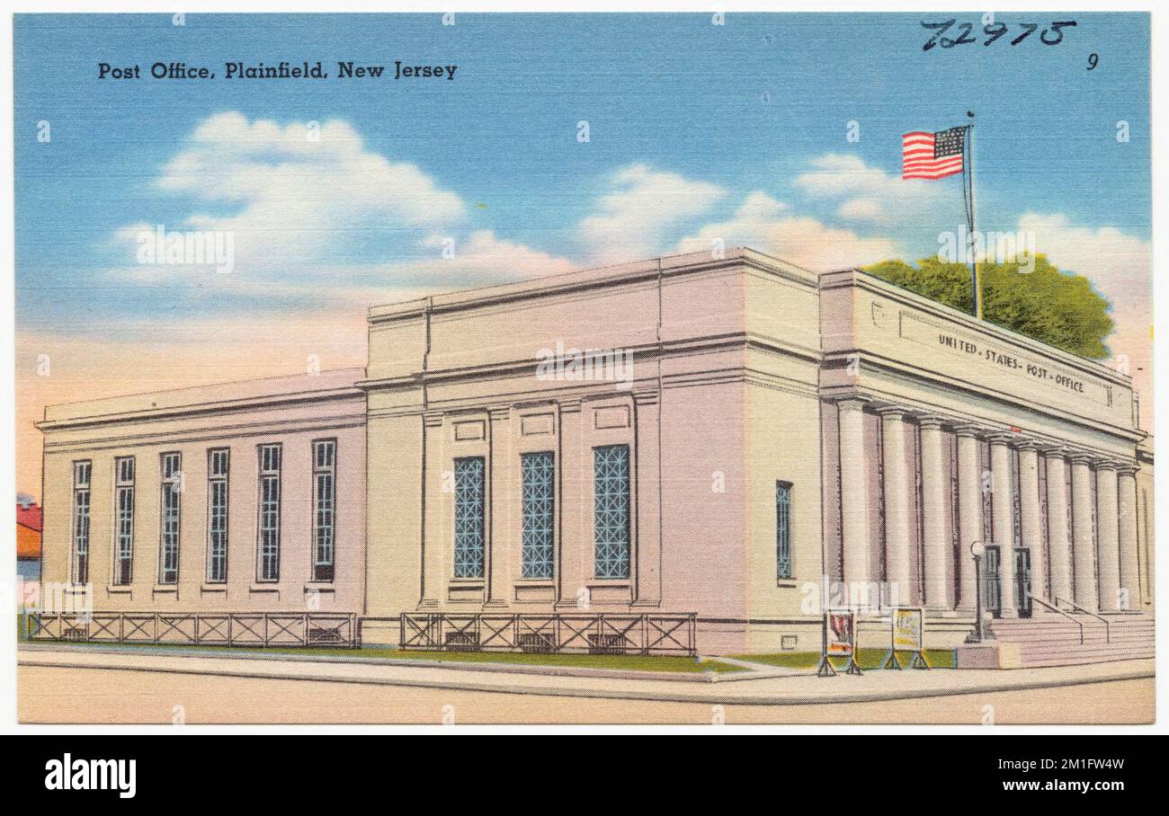 Post Office, Plainfield, New Jersey , Post offices, Tichnor Brothers Collection, postcards of