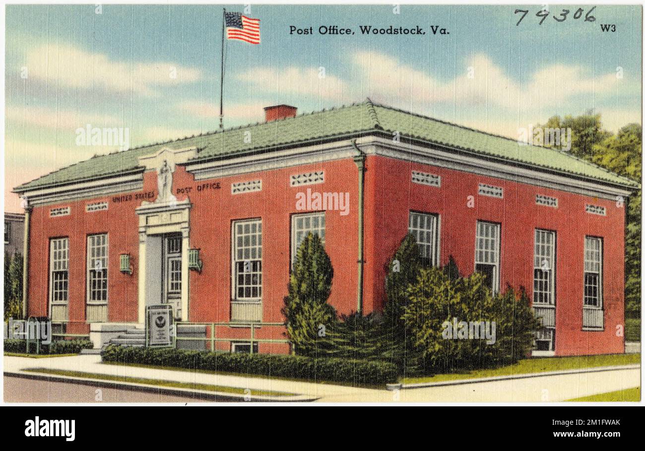 Post office, Woodstock, Va. , Post offices, Tichnor Brothers Collection, postcards of the United