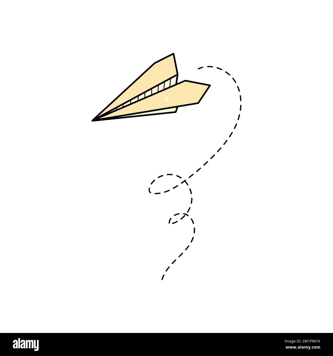 Paper airplane vector icon. Doodle outline style yellow color paper