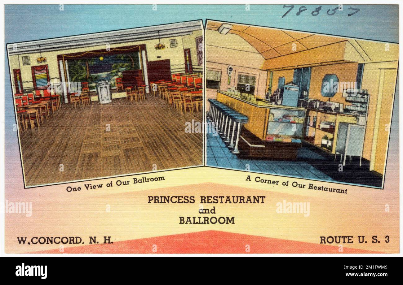 Princess Restaurant and Ballroom, W. Concord, N.H., Route U.S. 3 , Restaurants, Tichnor Brothers Collection, postcards of the United States Stock Photo