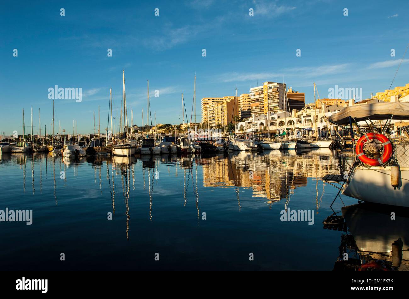 Moored vessels in the port of Aguadulce, Almería Stock Photo