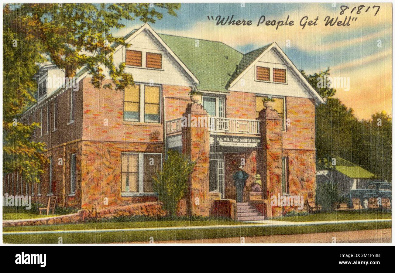 R. G. Milling Sanitarium, Glen Rose, Texas. 'Where people get well' , Tichnor Brothers Collection, postcards of the United States Stock Photo