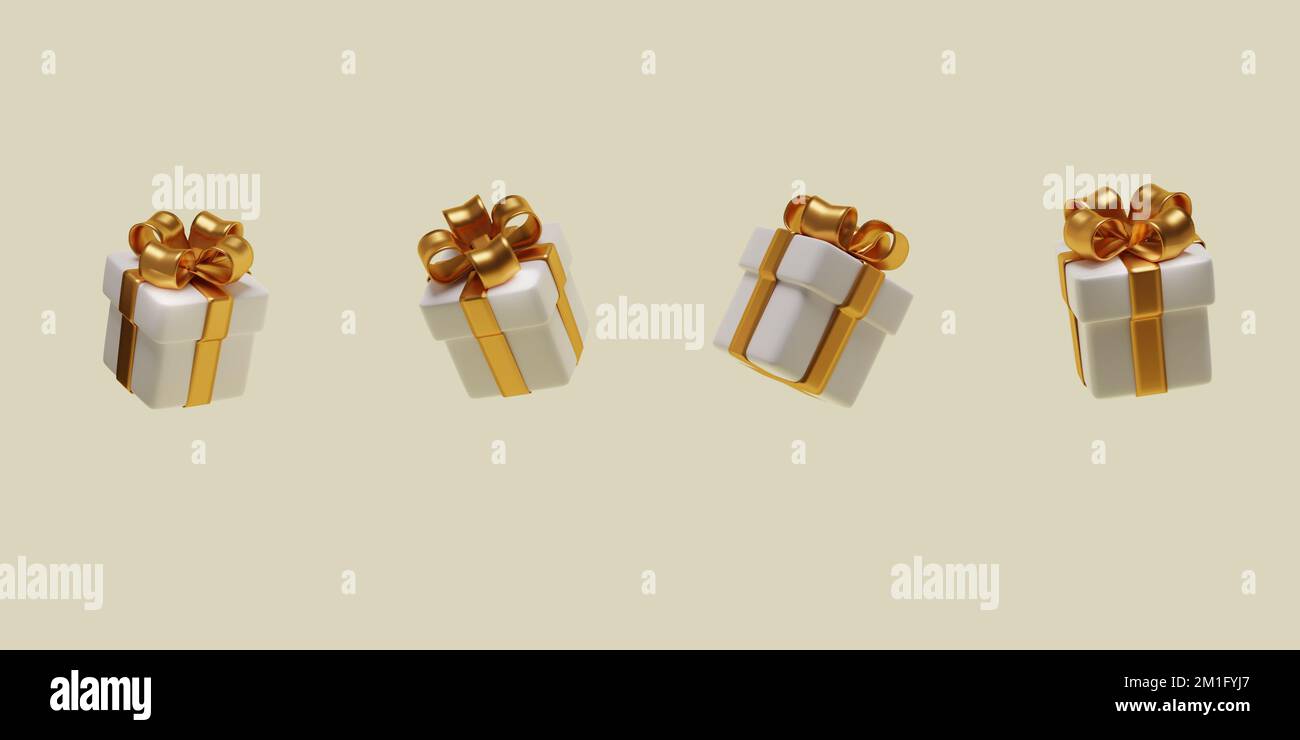 3d gift box in 3d style on yellow background. Birthday greeting design ...