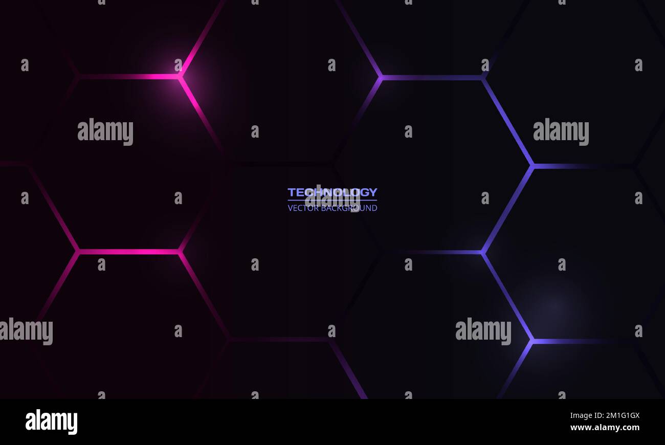Dark hexagon abstract technology background with pink and blue colored ...