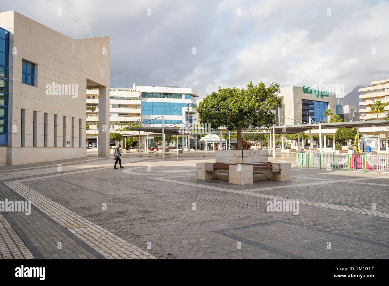 Antonio Banderas square, Puerto Banus, Marbella, Costa del Sol, Spain. Stock Photo