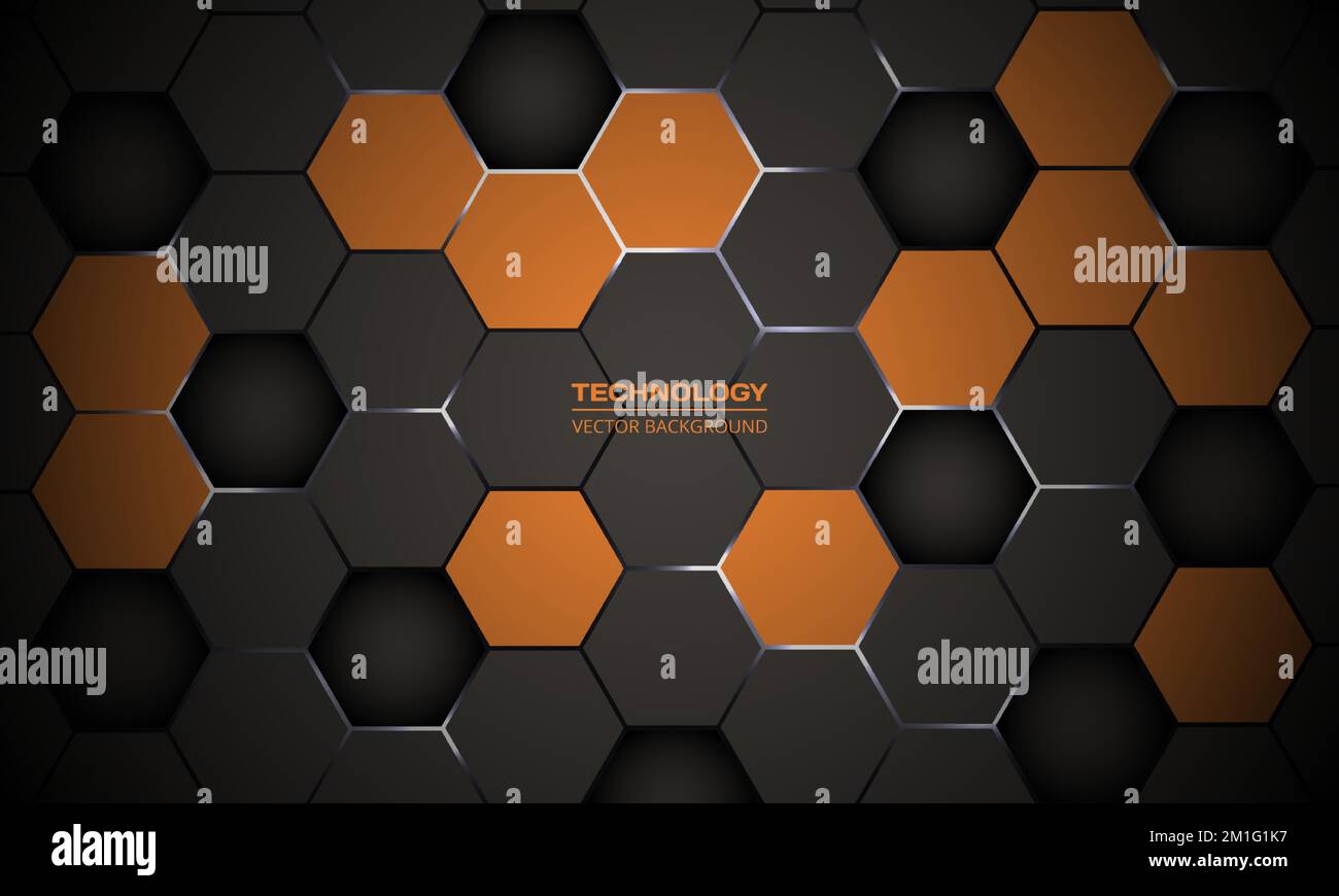 Orange and dark brown hexagonal technology abstract vector background ...