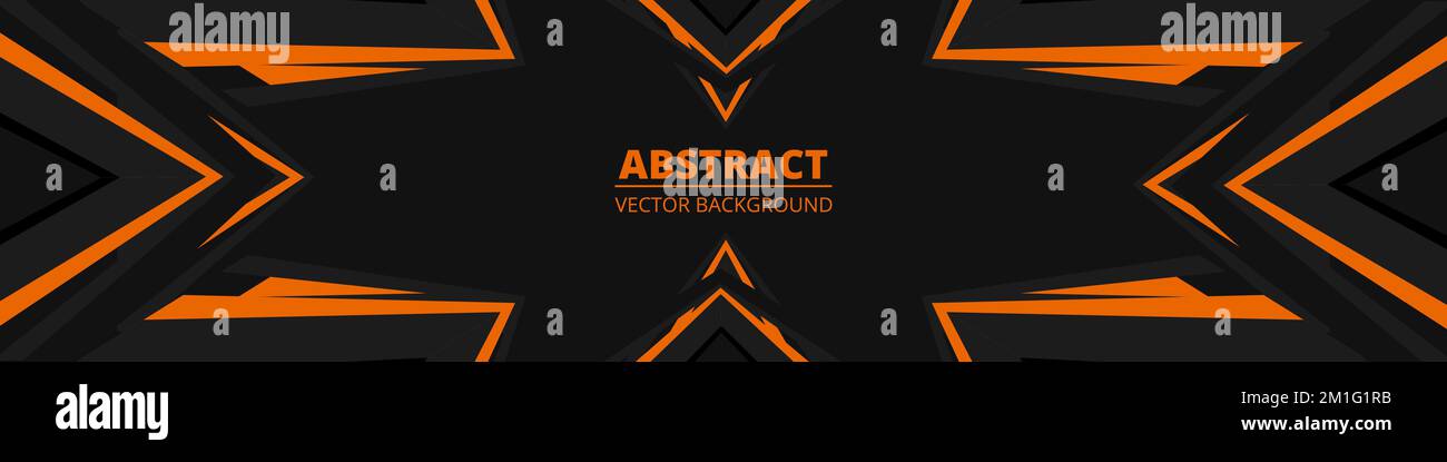 Black abstract wide horizontal banner with orange and gray lines and ...