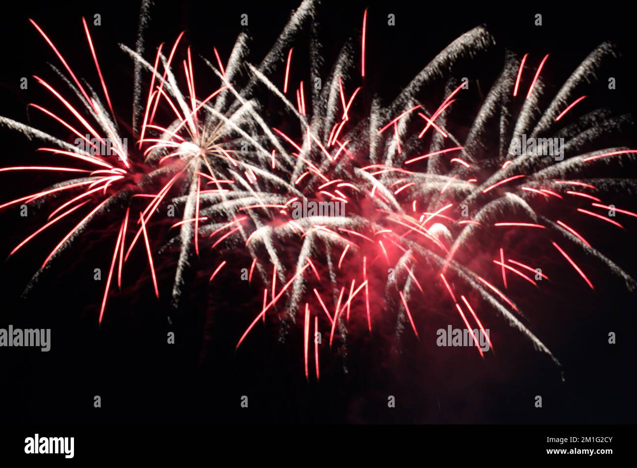 white red flashes rosette fireworks fireworks on a dark background holiday atmosphere celebrating independence day victory Stock Photo