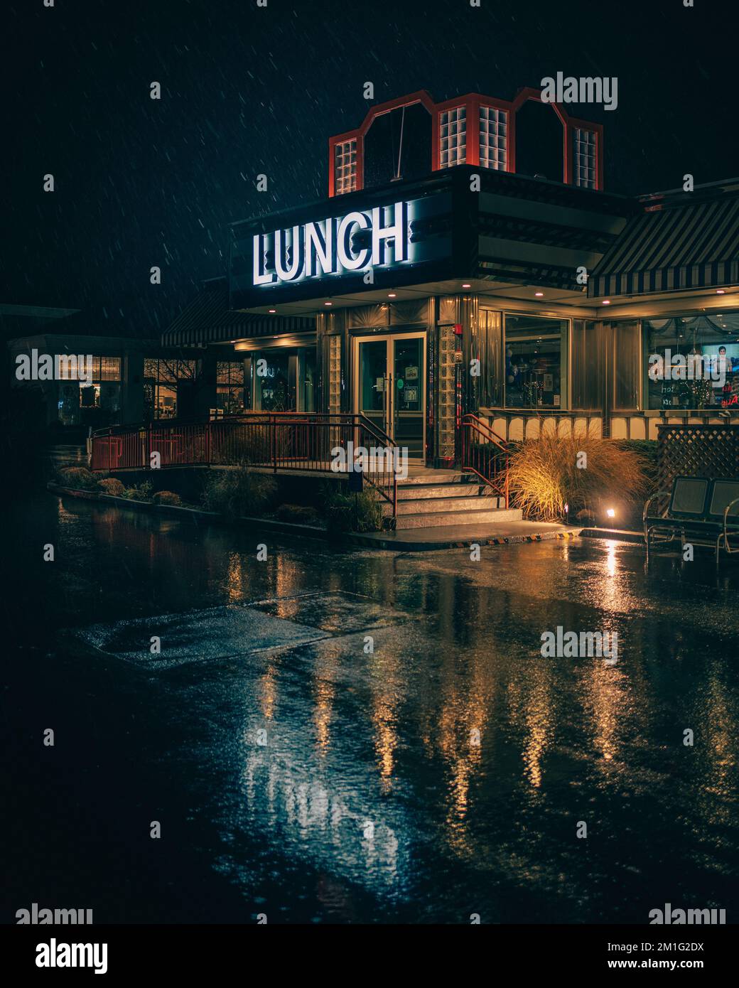 Lunch sign on a rainy night at Lobster Roll, Southampton, New York