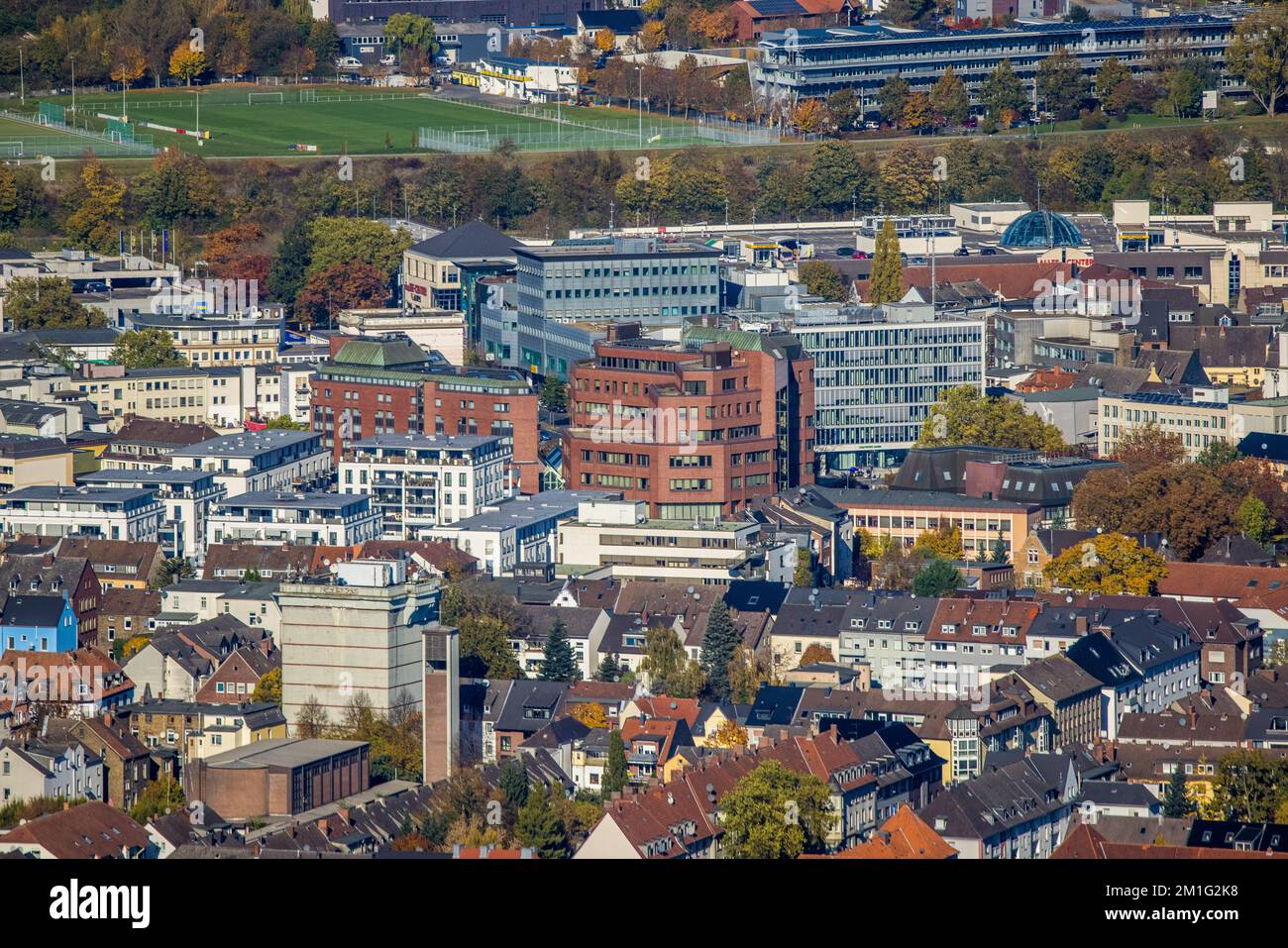 Aerial view, city center view with view over Allee-Center to Hammer Technology and Start-up Center in Rhynern district in Hamm, Ruhr area, North Rhine Stock Photo