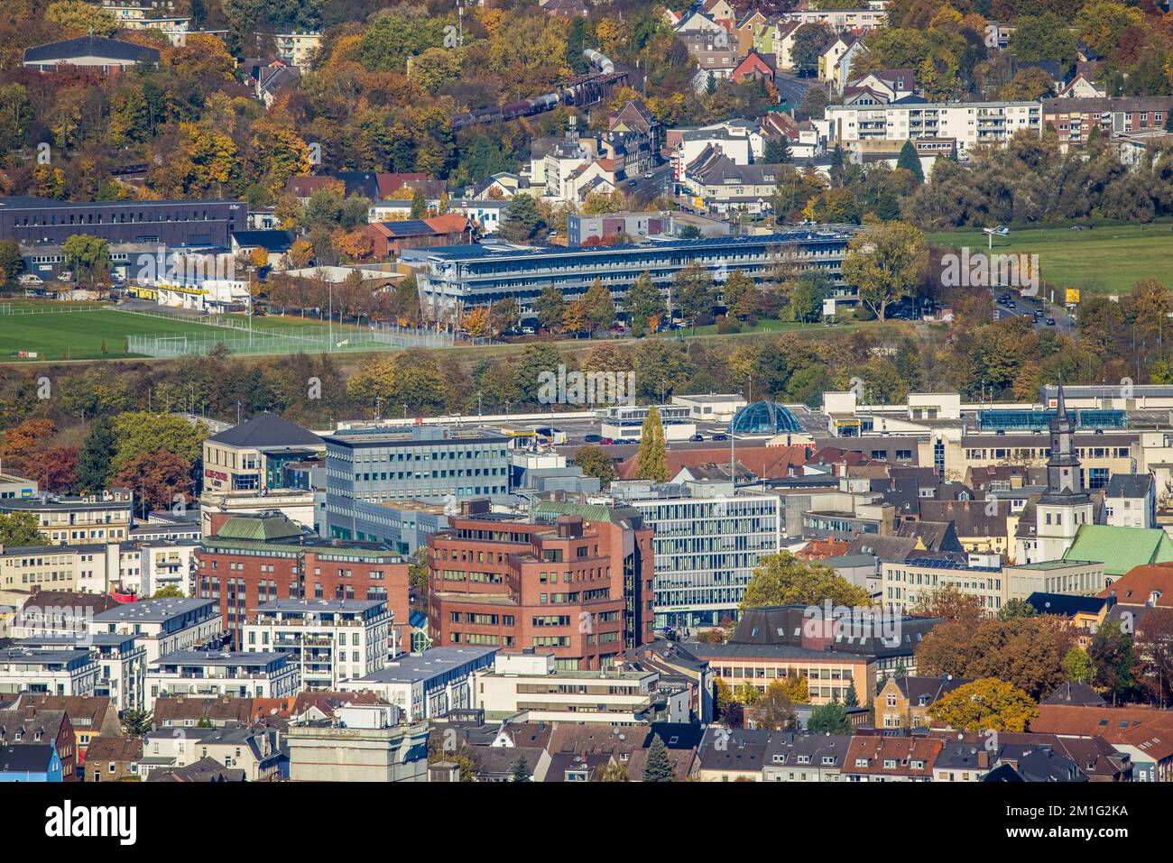 Aerial view, city center view with view over Allee-Center to Hammer Technology and Start-up Center in Rhynern district in Hamm, Ruhr area, North Rhine Stock Photo