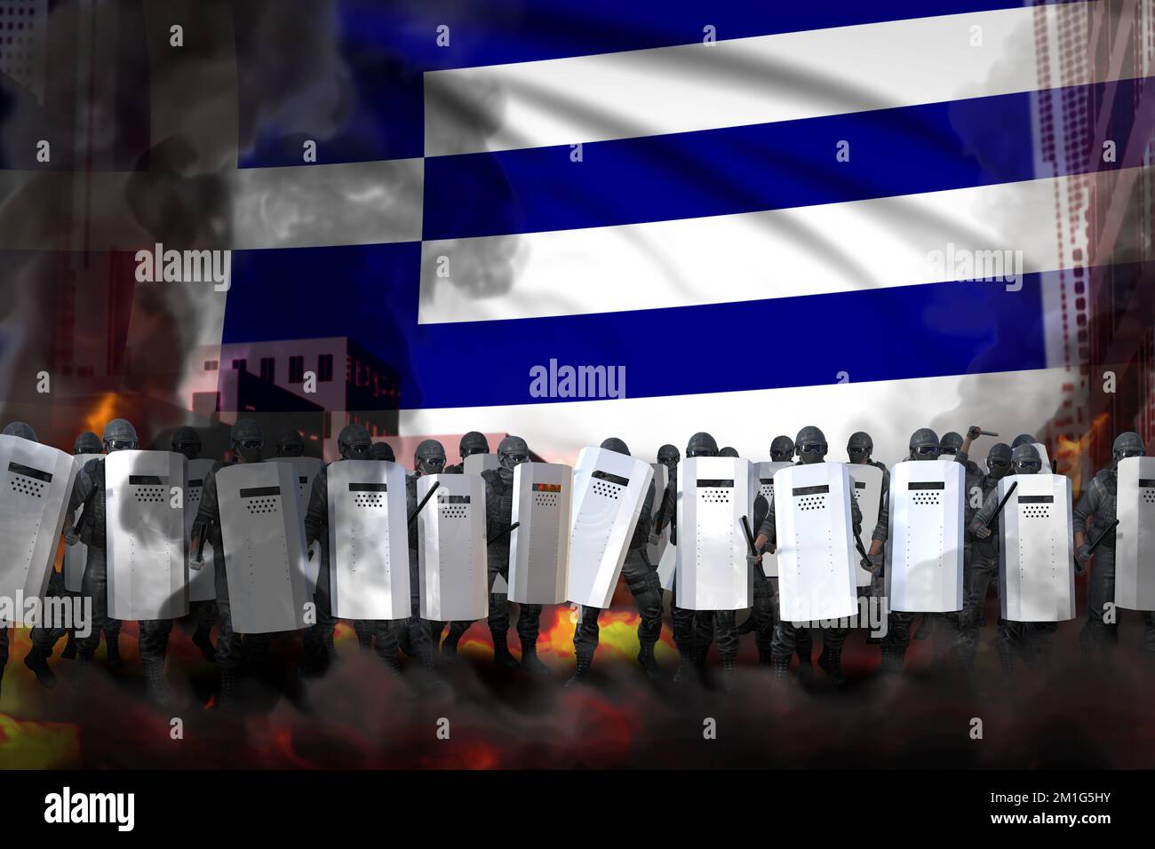 Greece police officers on city street are protecting order against riot ...