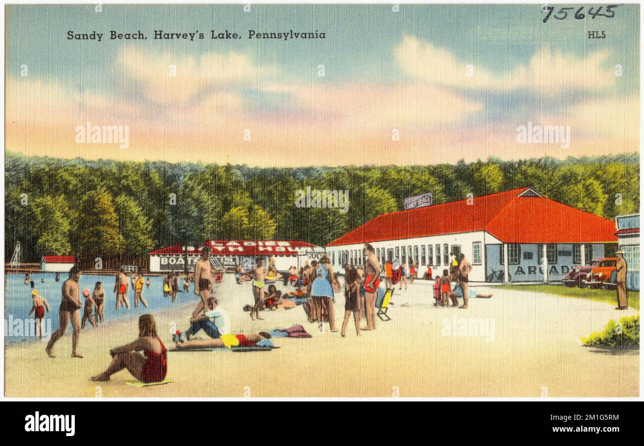Sandy Beach at Harvey's Lake, Pennsylvania , Beaches, Tichnor Brothers Collection, postcards of