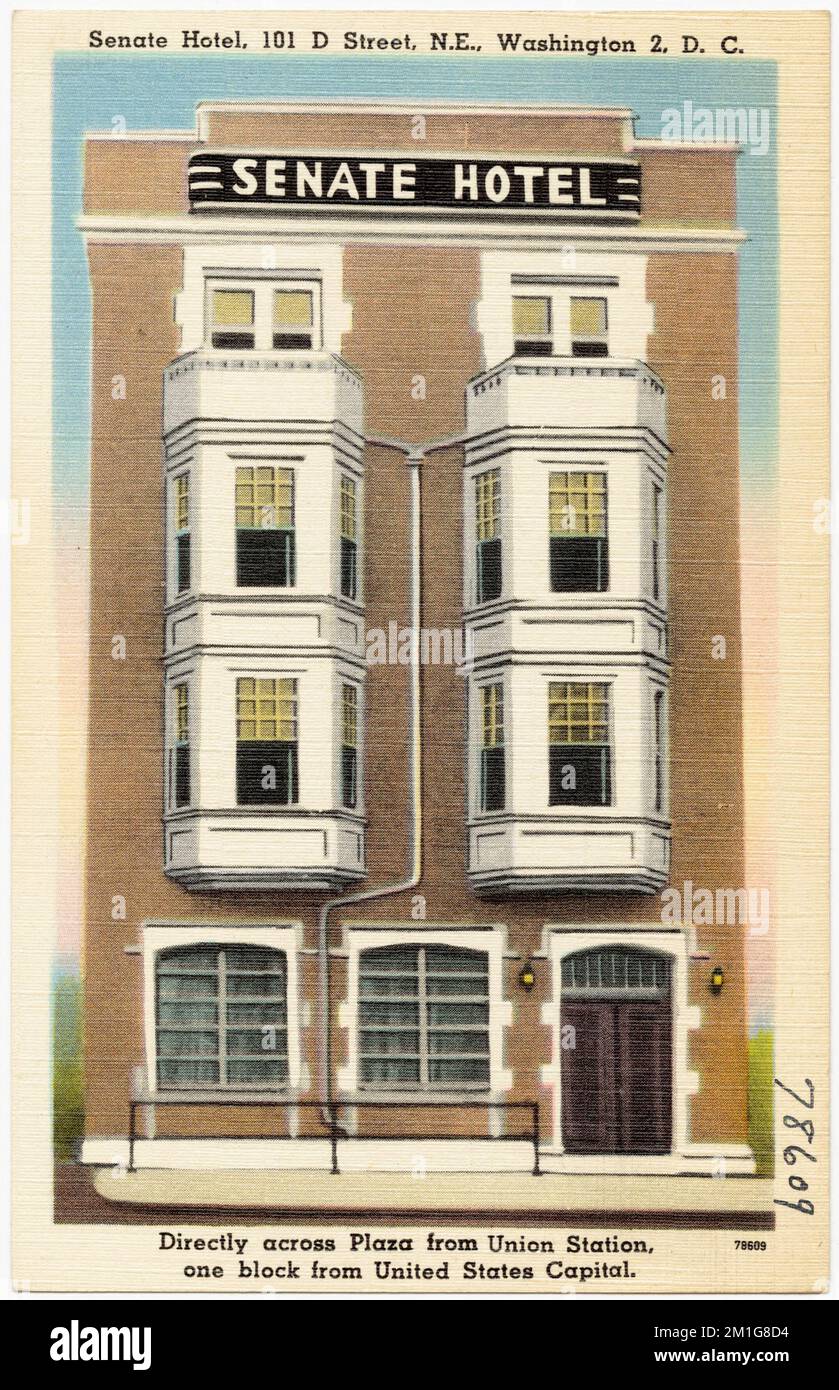Senate Hotel, 101 D Street, N. E., Washington, D. C., directly across plaza from Union Station, one block from United States Capital. , Hotels, Tichnor Brothers Collection, postcards of the United States Stock Photo