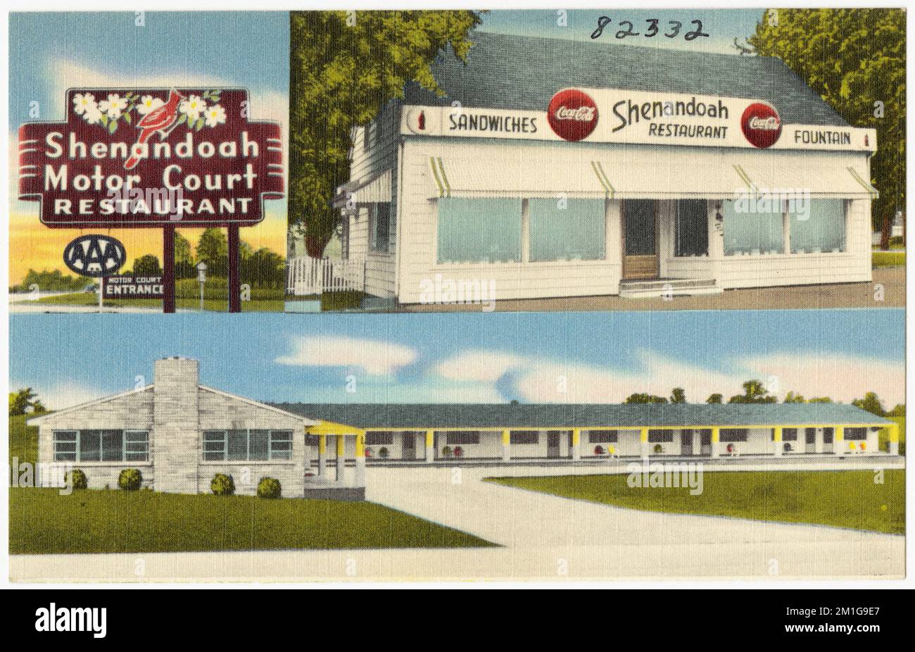 Shenandoah Motor Court and Restaurant, U.S. Route No. 11, 15 miles north of Roanoke, Va., 19 miles south of Natural Bridge, Va. , Motels, Restaurants, Tichnor Brothers Collection, postcards of the United States Stock Photo