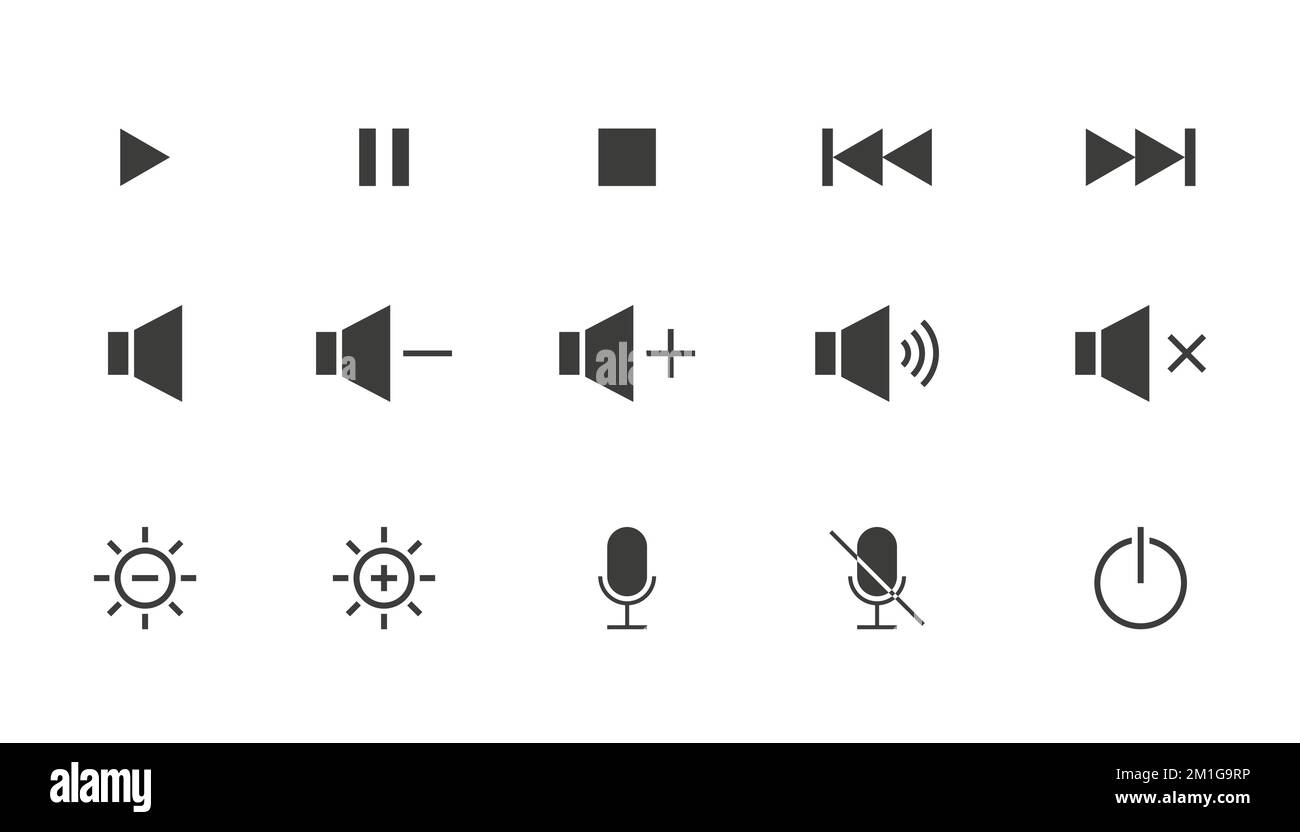 Mobile or computer control icons. Media player icons and hotkey icons