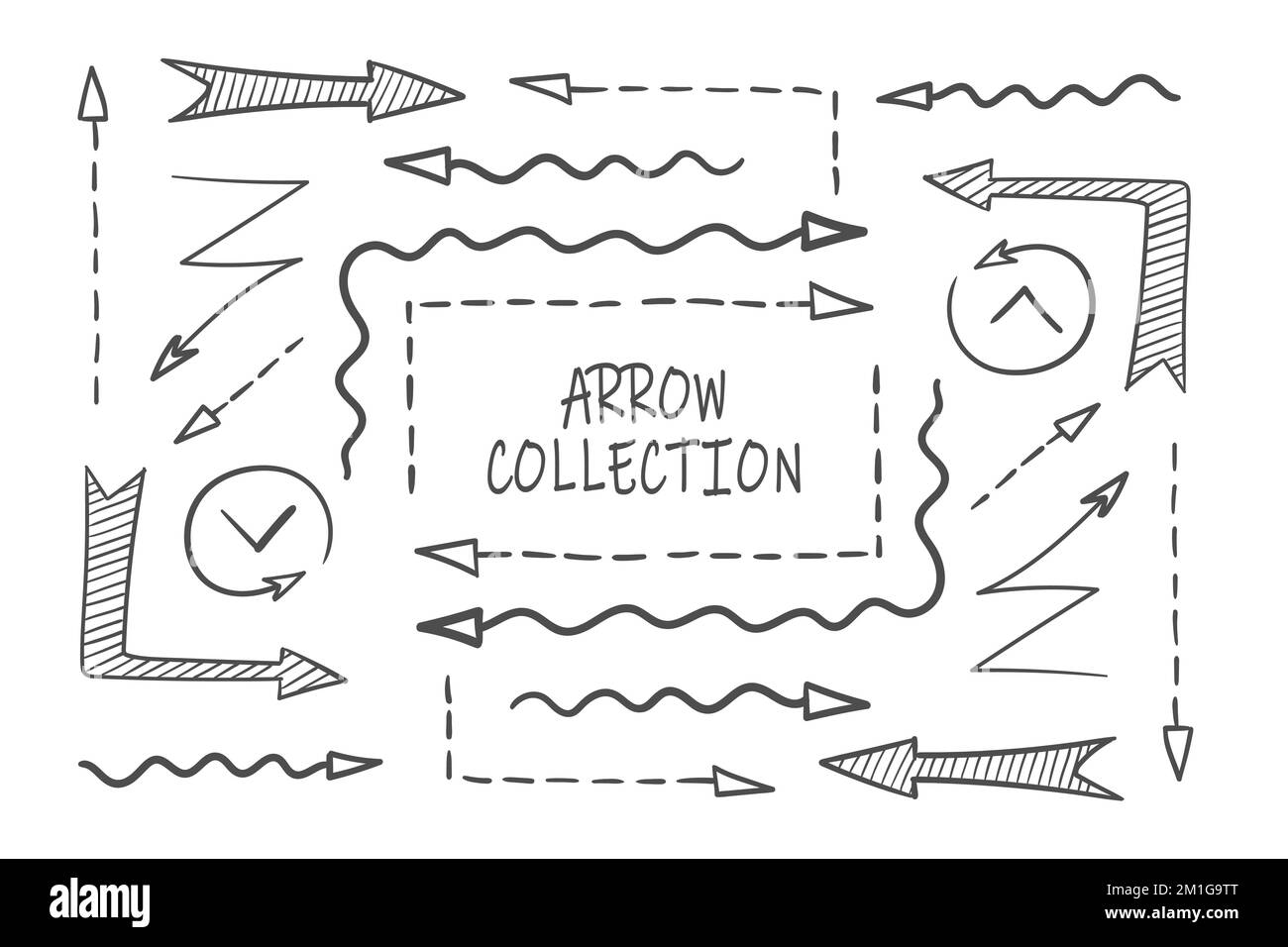 Doodle arrows. Set of black grunge hand drawn arrows isolated on white ...