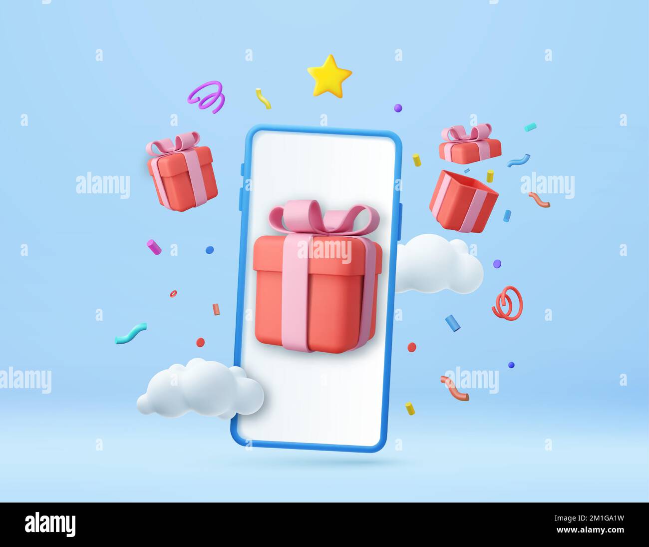 3d Phone, box, app, fortune. Giftopening, sharing gifts online