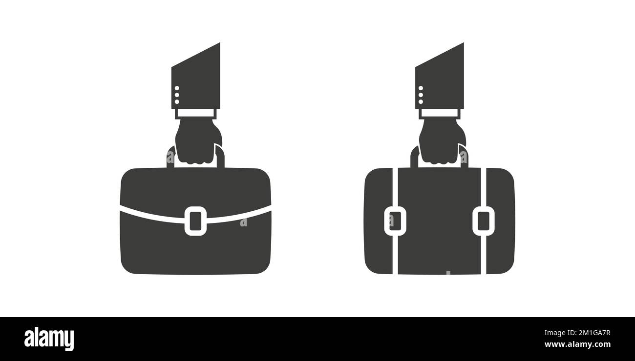 Suitcase in hand. Briefcase icons collection. Briefcases modern style. Portfolio icons. Vector