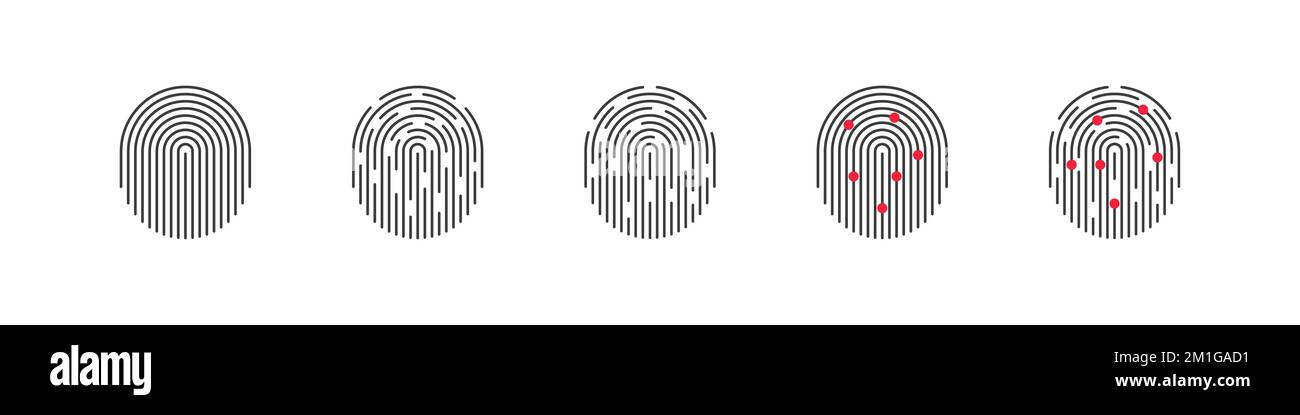 Fingerprints. Set of fingerprint types with twisted lines signs. Fingerprint scanning icon. Vector illustration Stock Vector