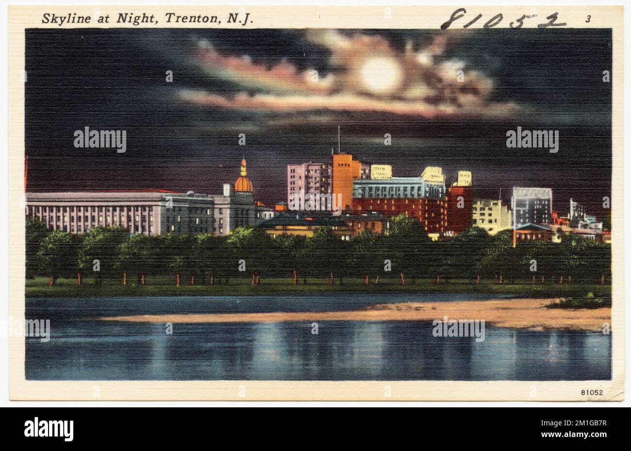 Skyline at night, Trenton, N. J. , Skyscrapers, Tichnor Brothers