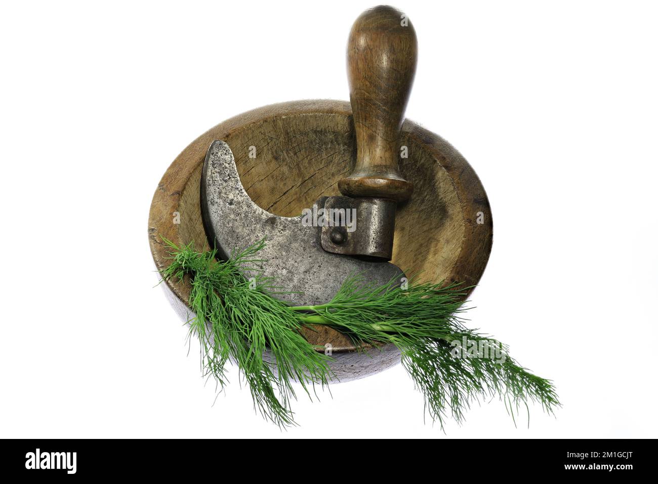https://c8.alamy.com/comp/2M1GCJT/vintage-herb-chopper-with-fresh-dill-isolated-on-white-background-2M1GCJT.jpg