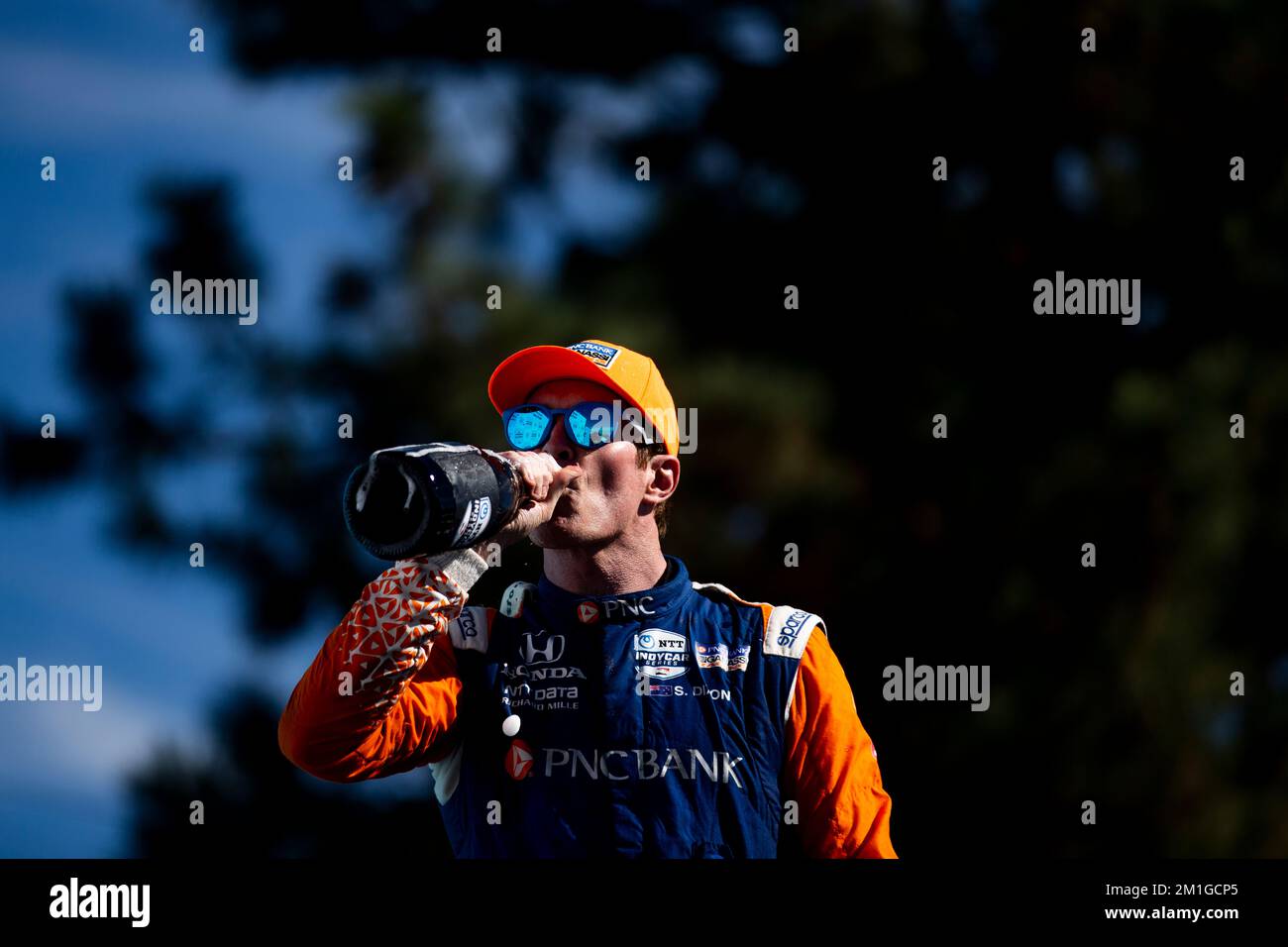 SCOTT DIXON (9) of Auckland, New Zealand celebrates in Victory Lane after the Grand Prix of Portland at Portland International Raceway in Portland, OR, USA. Stock Photo