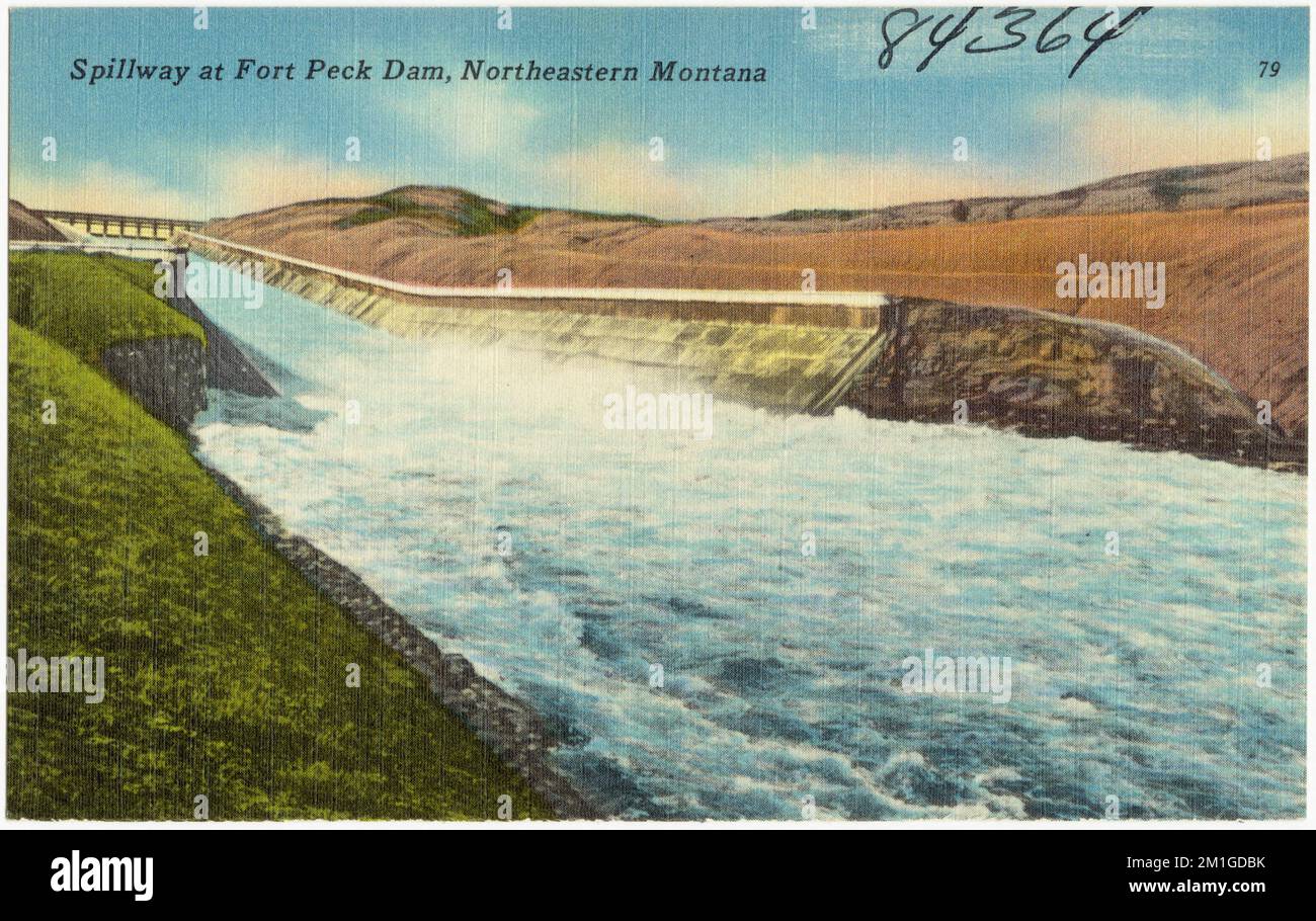 Spillway at Fort Peck Dam, Northern Montana , Dams, Tichnor Brothers