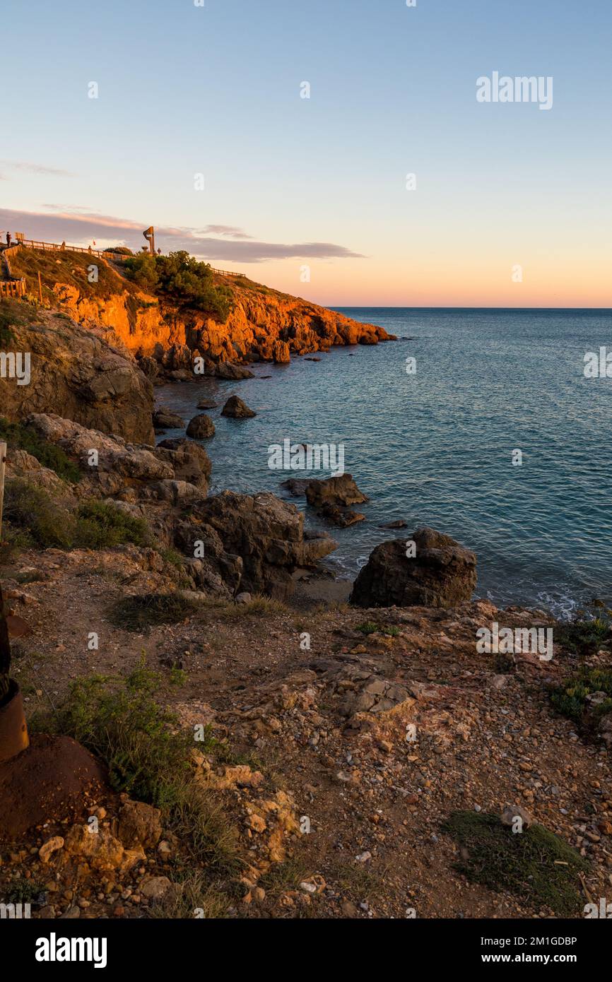 Crique de l'Anau au coucher du soleil à Sète Stock Photo