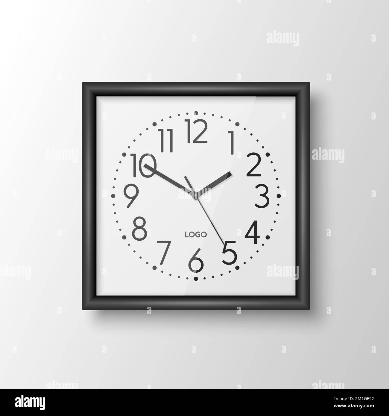 Vector 3d Realistic Black Square Wall Office Clock, Design Template