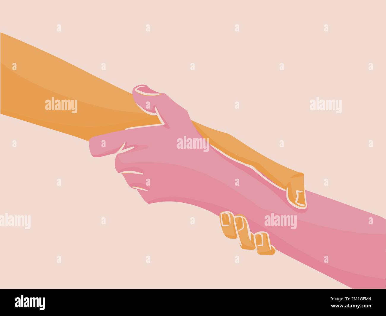 Concept of support and help. Illustration of two right hands holding