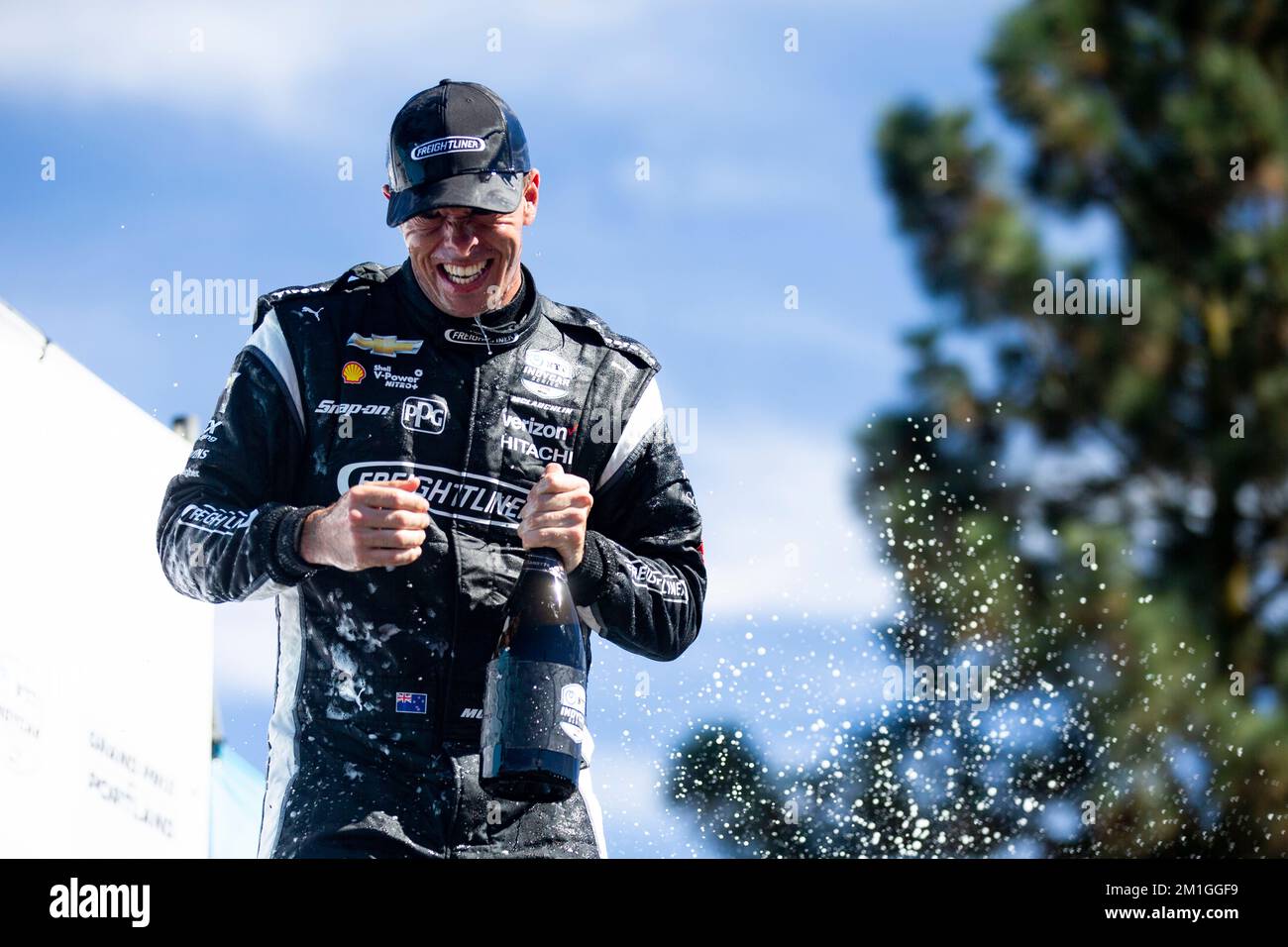 SCOTT MCLAUGHLIN (3) of Christchurch, New Zealand celebrates in Victory Lane after the Grand Prix of Portland at Portland International Raceway in Portland, OR, USA. Stock Photo