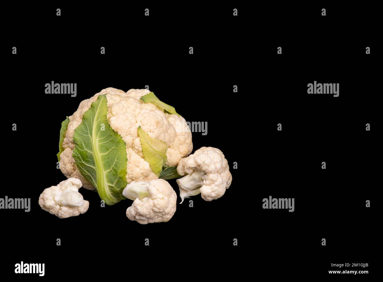 cauliflower close up on black background Stock Photo