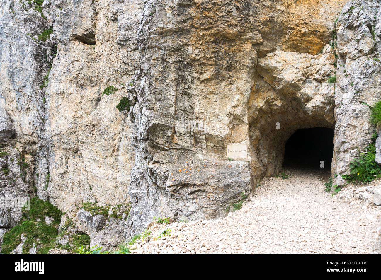 The road of the 52 tunnels is a military mule track built during the First World War on the Pasubio massif in Italy Stock Photo