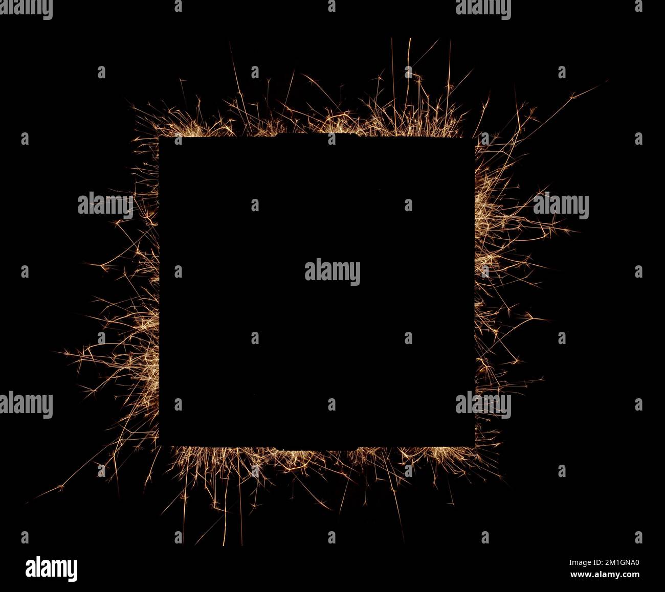 Sparkles square frame on a black background. Stock Photo