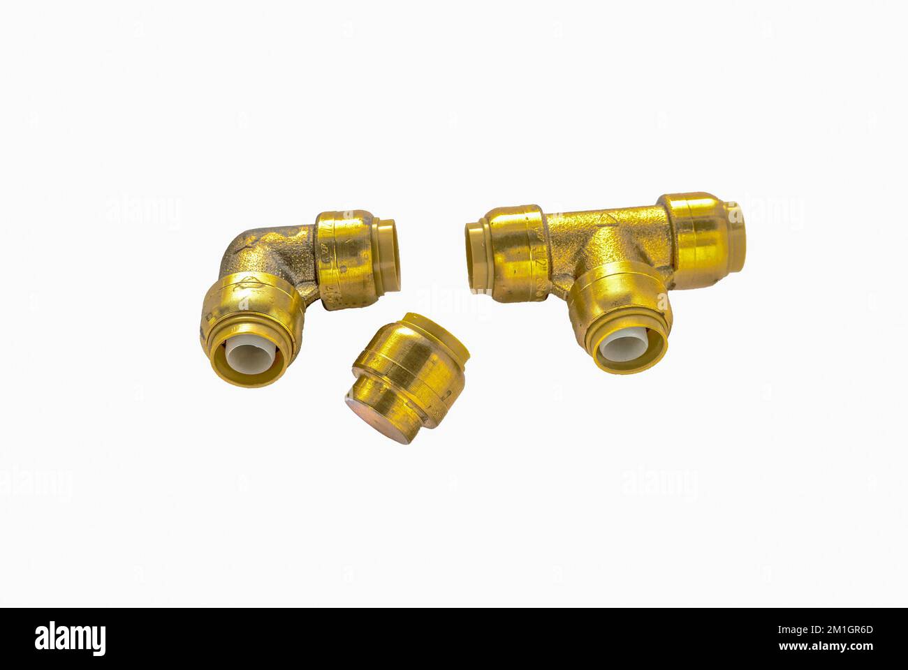 Bronze angle fittings for water connection shot on a white background Stock Photo