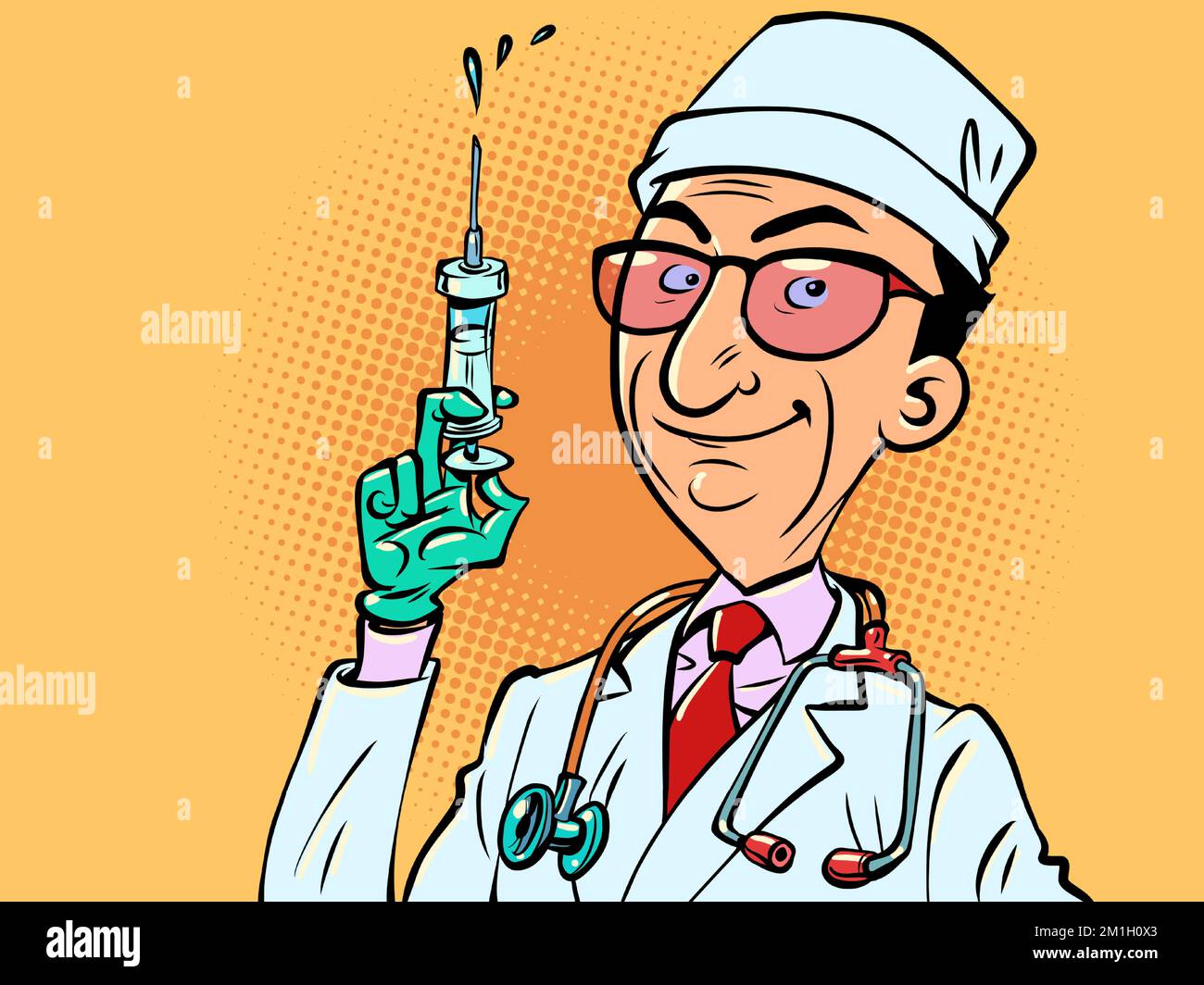 Doctor is a man with a syringe with a vaccine vaccination health disease epidemic pandemic cure Stock Vector