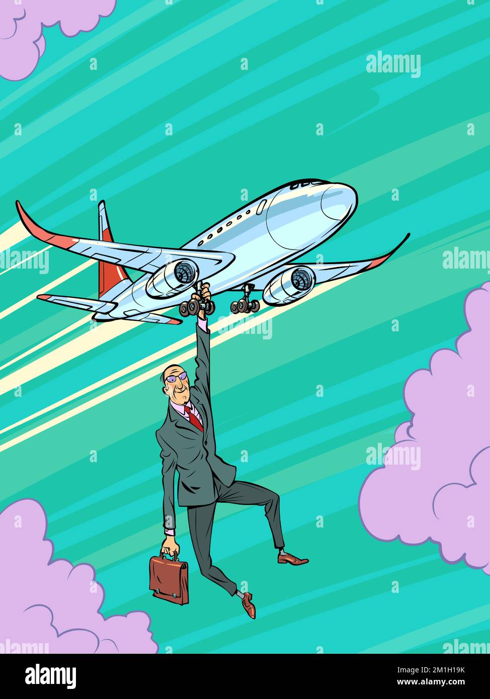 Business relocation. Businessman is flying on an airplane. Economic migration concept Stock Vector