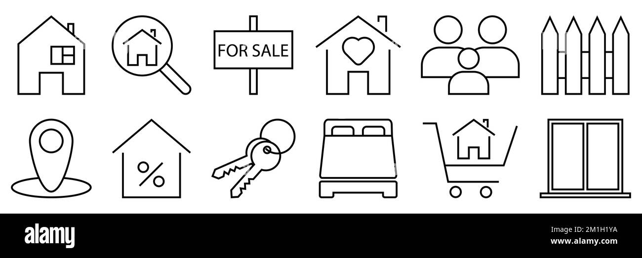 Real estate line icons. Outline icons collection. Vector illustration isolated on white background Stock Vector