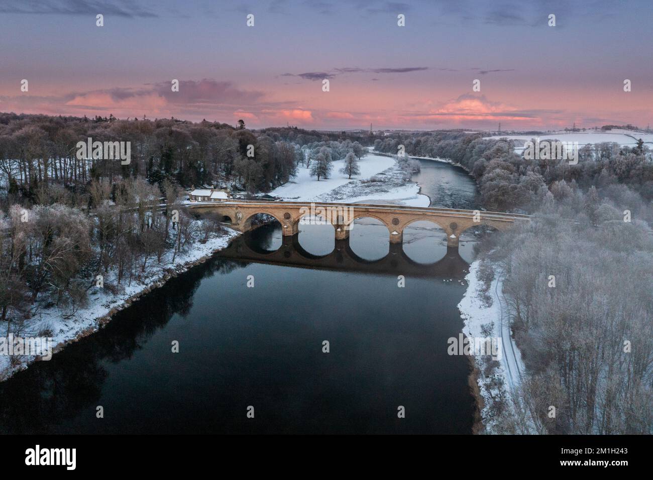 Coldstream Bridge crossing the River Tweed on the Scottish Border with
