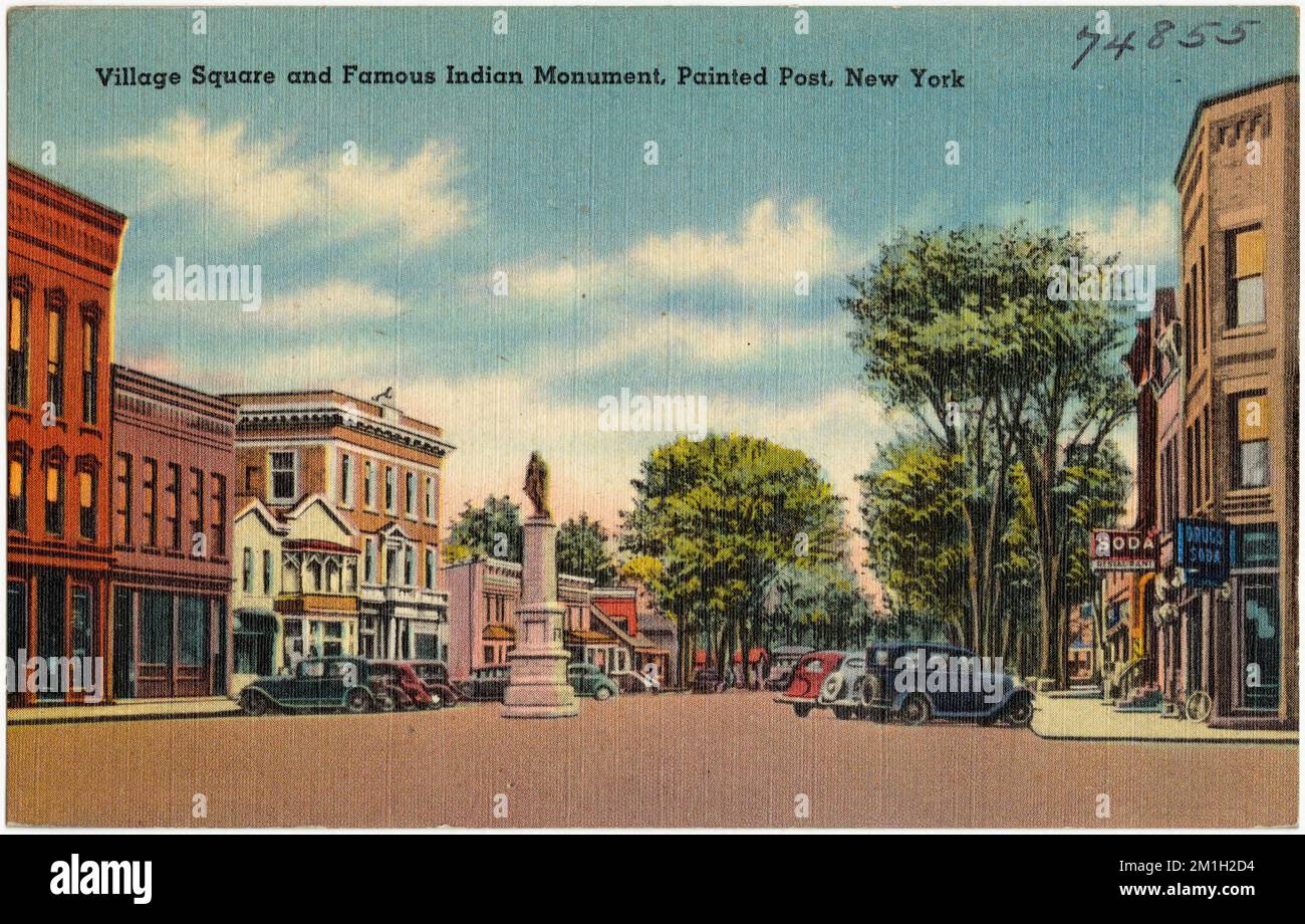 Village Square and famous Indian monument, Painted Post, New York , Monuments & memorials