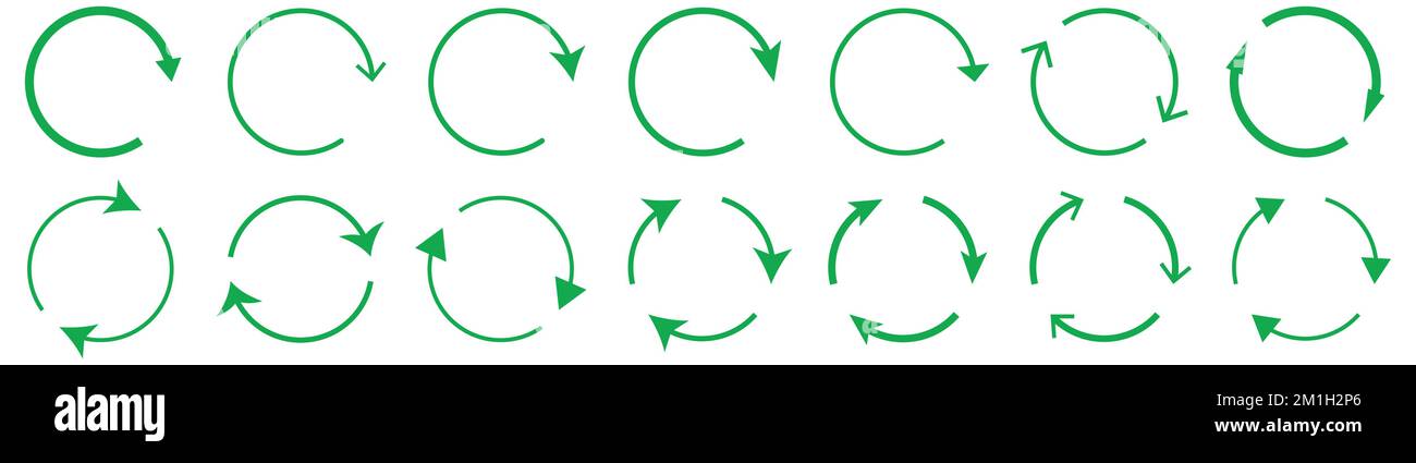Green arrow icon set. Recycle symbol. Vector illustration isolated on white background Stock Vector