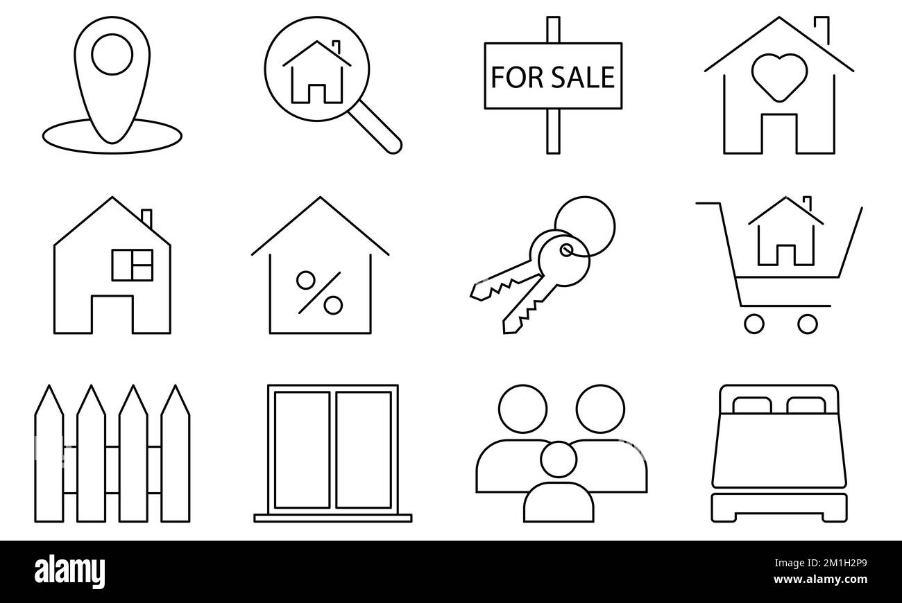Real estate line icons set. Vector illustration isolated on white background Stock Vector
