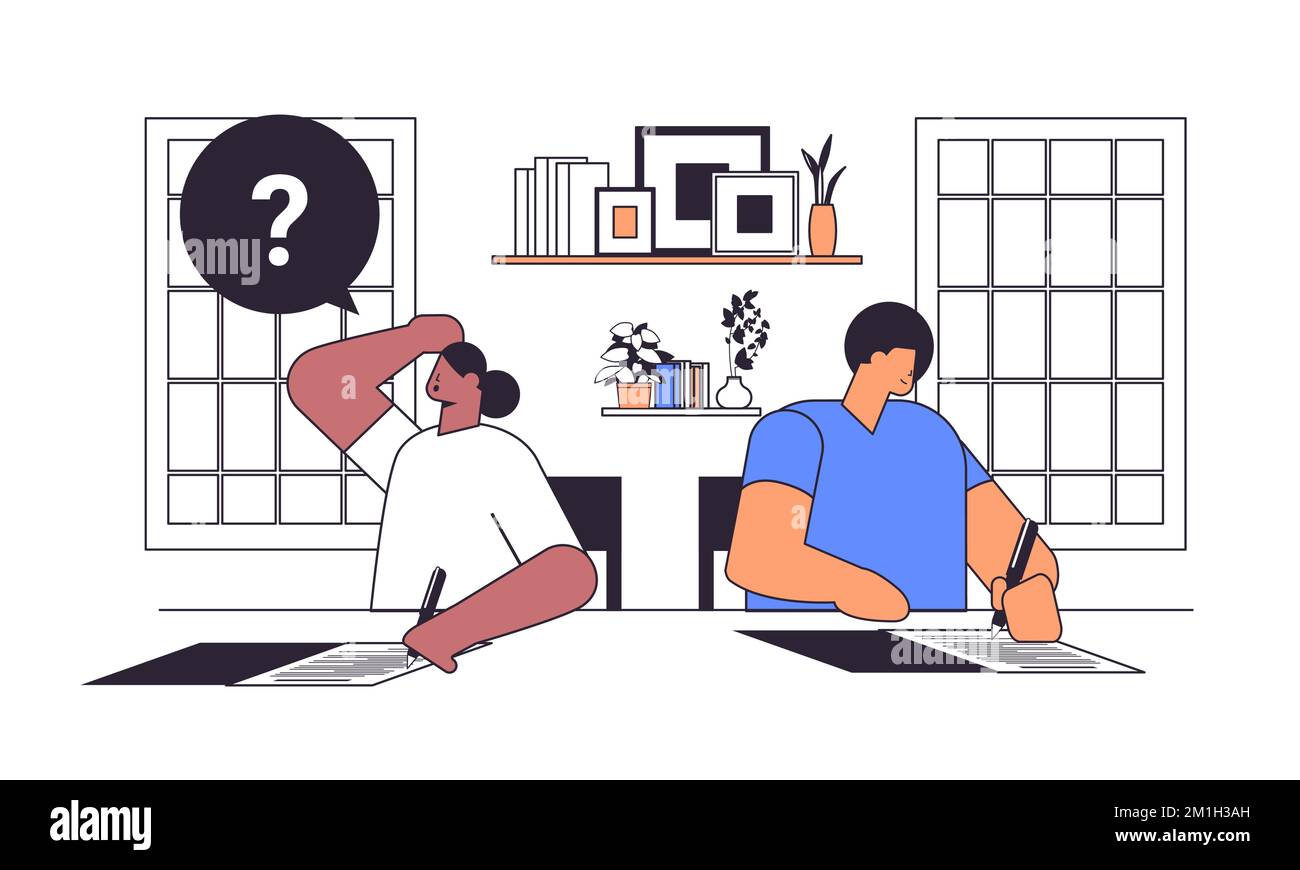 mix race students having exam writing test education learning process